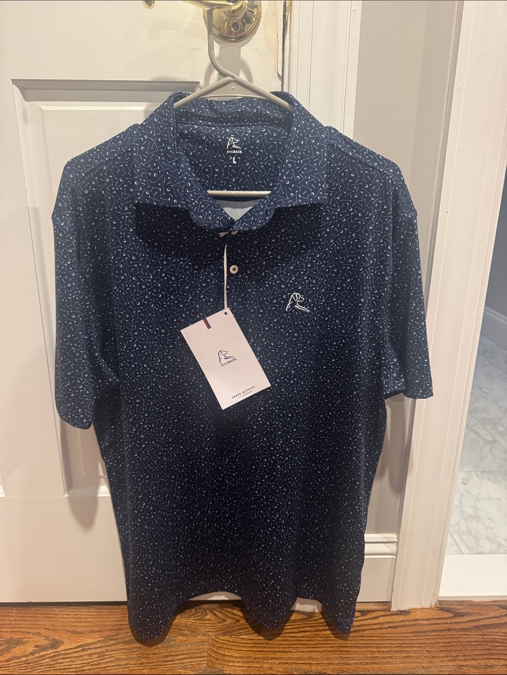 Rhoback Navy Polo with White Microprint